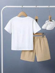 Boys Dabbing Bear Graphic Tee & Shorts Set - Ivory