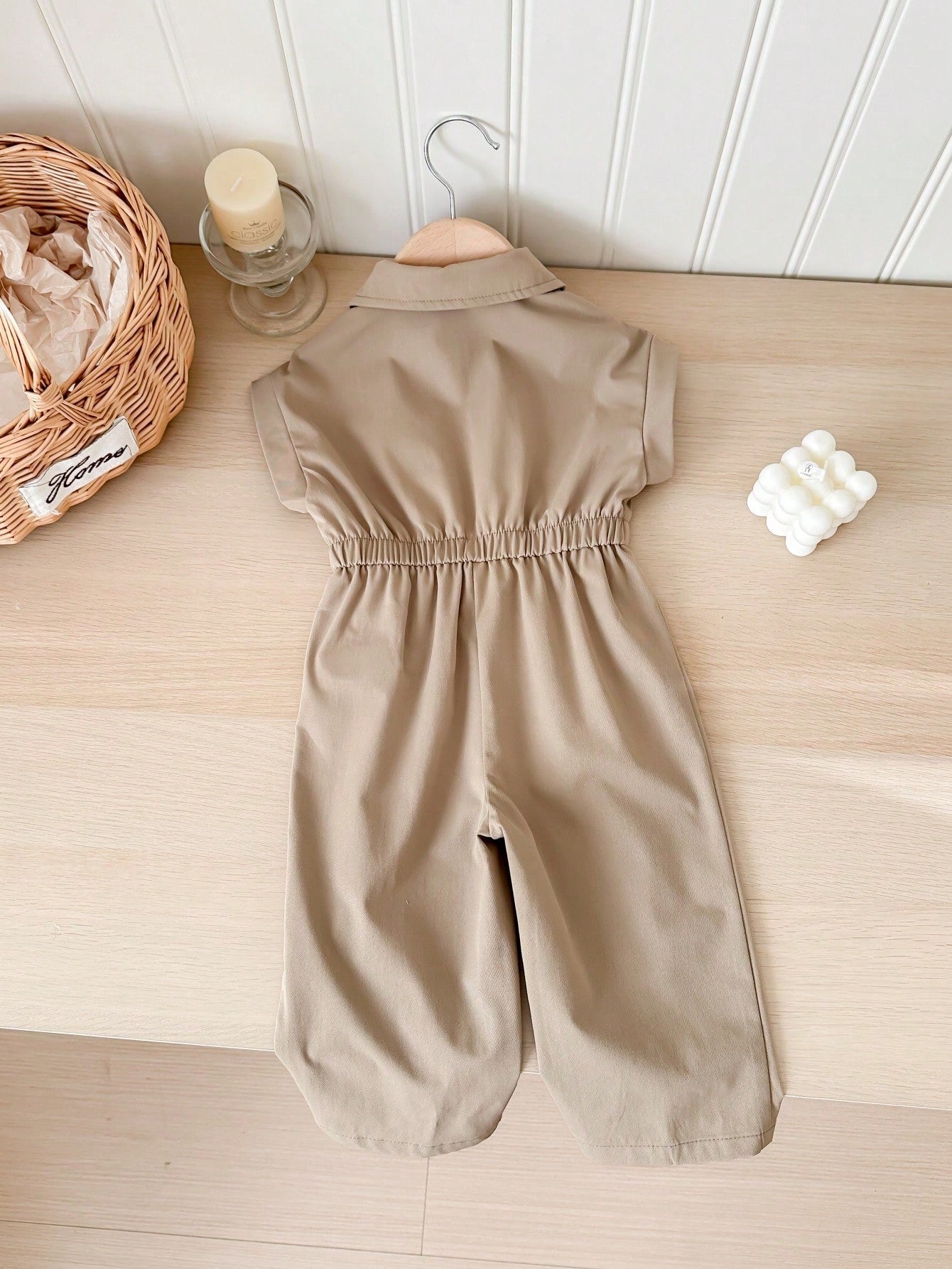Girls Safari Collar Button-Front Cinched Waist Jumpsuit - Buff | 21...