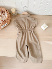 Girls Safari Collar Button-Front Cinched Waist Jumpsuit - Buff | 21...