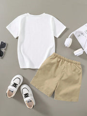 2pcs Big Boys Palm Print Tee & Drawstring Shorts Set - Ivory | 21 C...