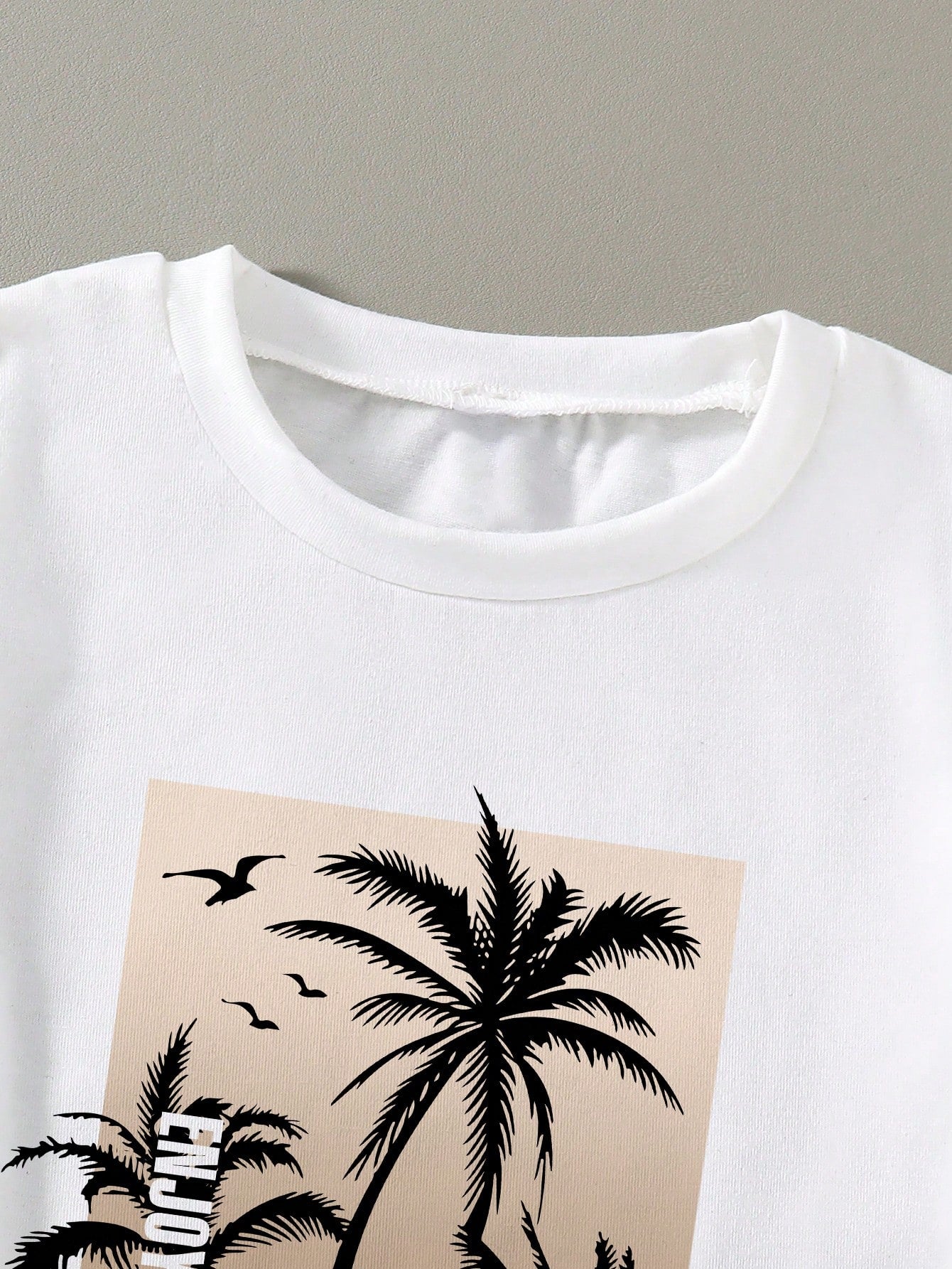 2pcs Big Boys Palm Print Tee & Drawstring Shorts Set - Ivory | 21 C...