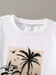 2pcs Big Boys Palm Print Tee & Drawstring Shorts Set - Ivory | 21 C...