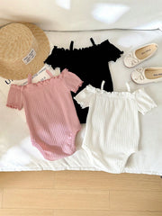 Baby Girls Off-Shoulder Ruffle Ribbed Bodysuit - Blush