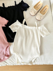 Baby Girls Off-Shoulder Ruffle Ribbed Bodysuit - Blush