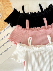 Baby Girls Off-Shoulder Ruffle Ribbed Bodysuit - Blush