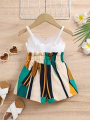 2pcs Girls Scallop Cami Top & Geo-Print Shorts Set - Ecru | 21 Cent...