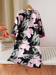 Little Girls Floral Print Lace Trim Tunic Dress - Onyx | 21 Century...