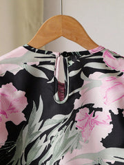 Little Girls Floral Print Lace Trim Tunic Dress - Onyx | 21 Century...