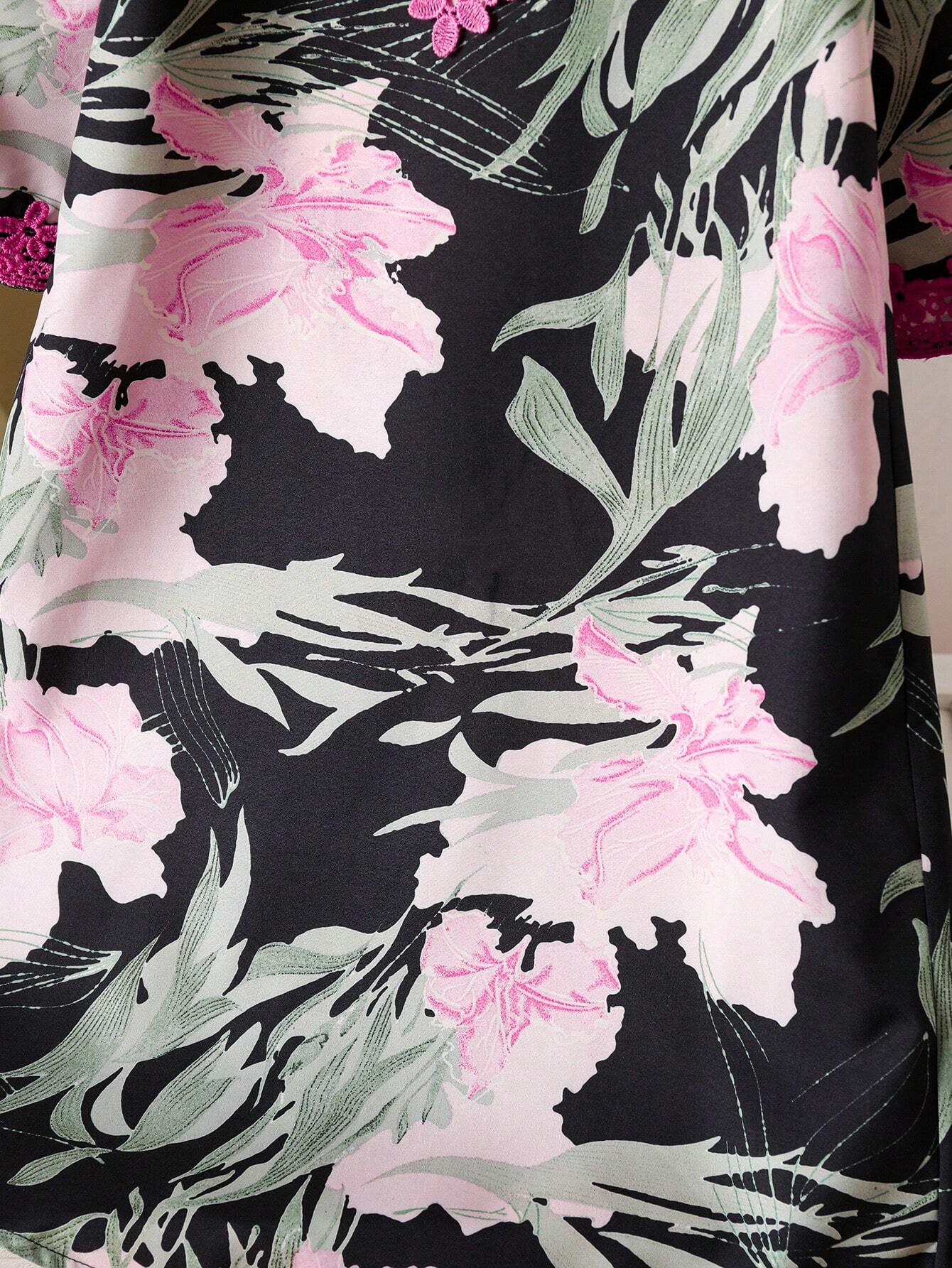 Little Girls Floral Print Lace Trim Tunic Dress - Onyx | 21 Century...