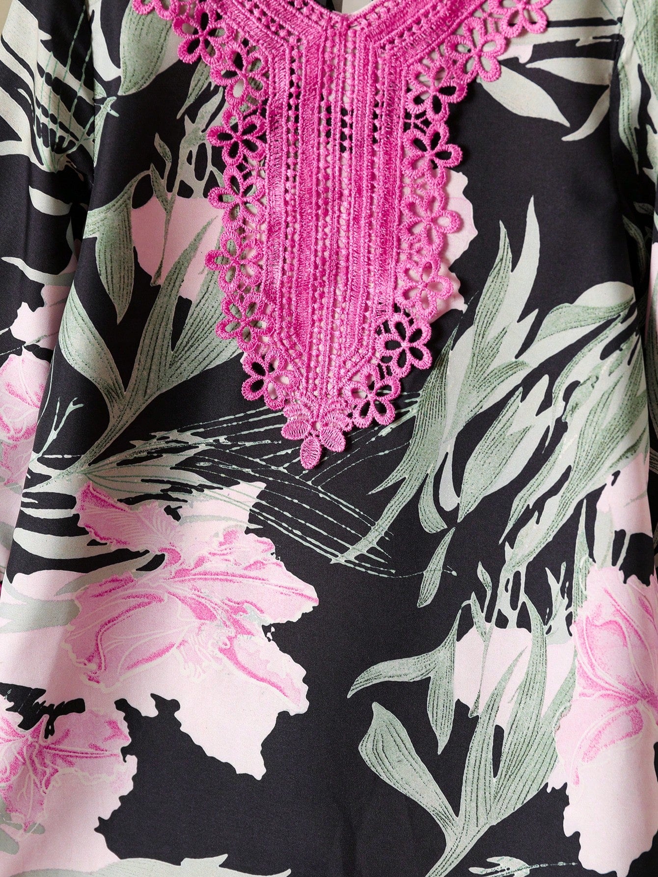 Little Girls Floral Print Lace Trim Tunic Dress - Onyx | 21 Century...