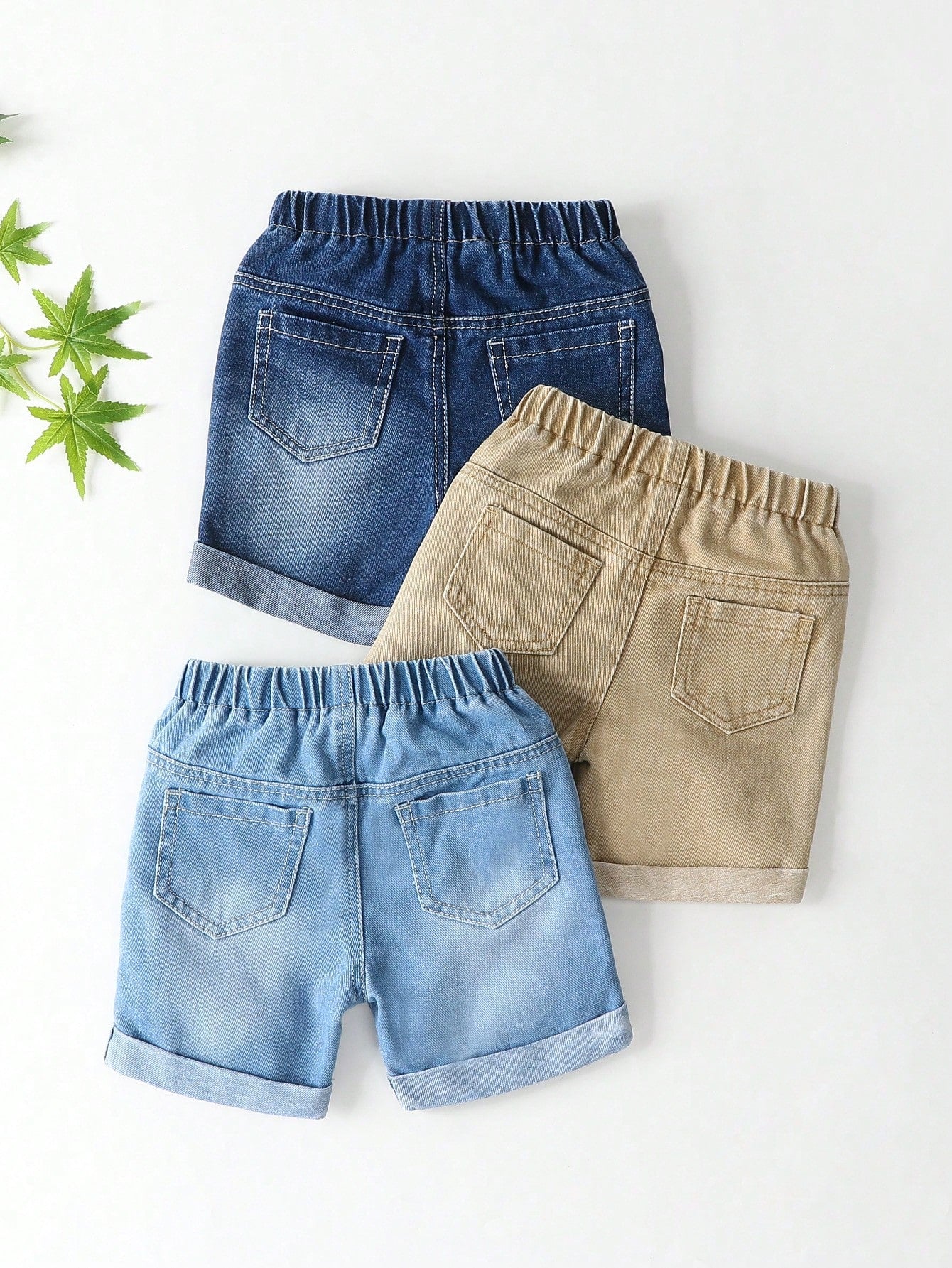 3pcs Boys Drawstring Waist Cuffed Denim Shorts Set - Indigo | 21 Ce...