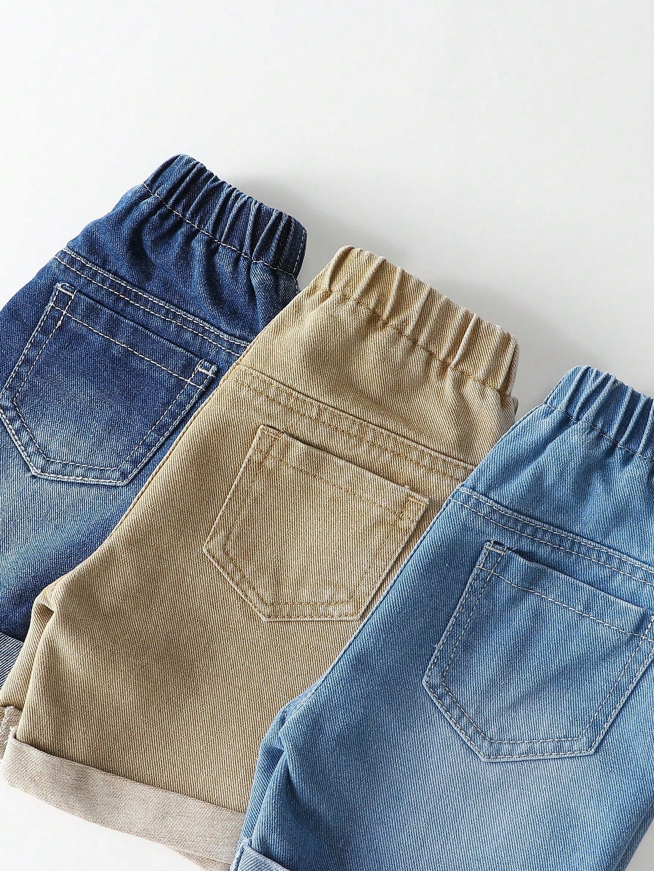 3pcs Boys Drawstring Waist Cuffed Denim Shorts Set - Indigo | 21 Ce...