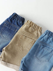 3pcs Boys Drawstring Waist Cuffed Denim Shorts Set - Indigo | 21 Ce...