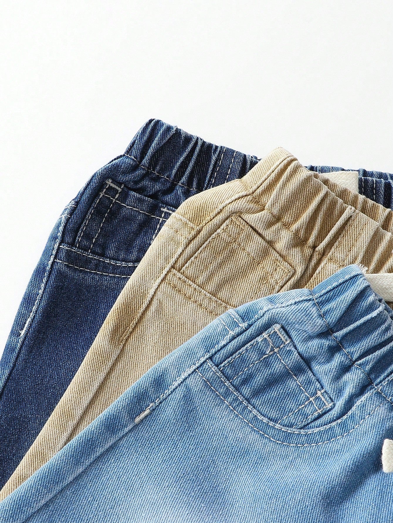 3pcs Boys Drawstring Waist Cuffed Denim Shorts Set - Indigo | 21 Ce...