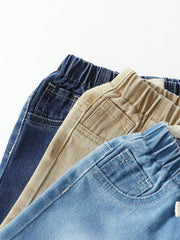 3pcs Boys Drawstring Waist Cuffed Denim Shorts Set - Indigo | 21 Ce...