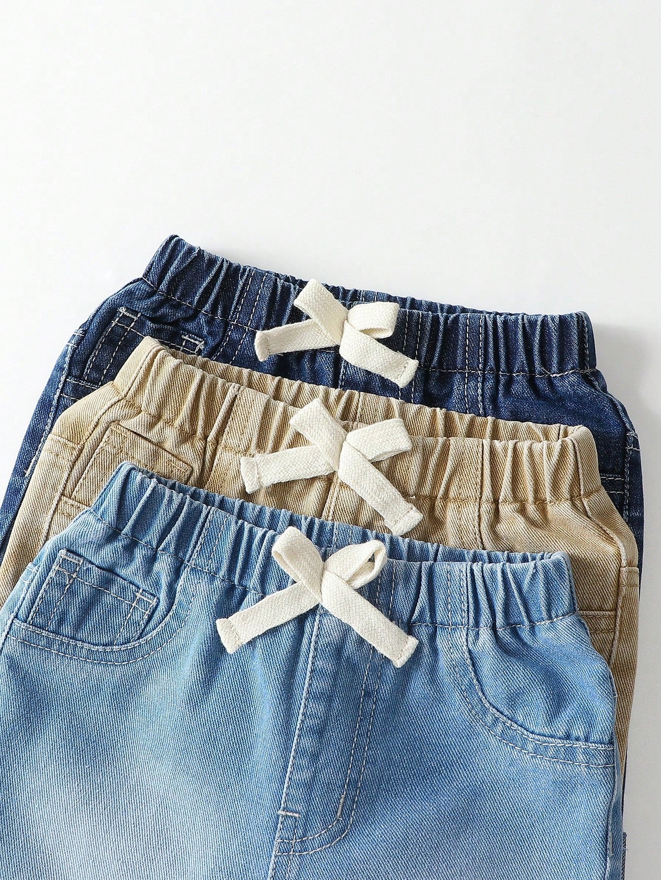 3pcs Boys Drawstring Waist Cuffed Denim Shorts Set - Indigo | 21 Ce...