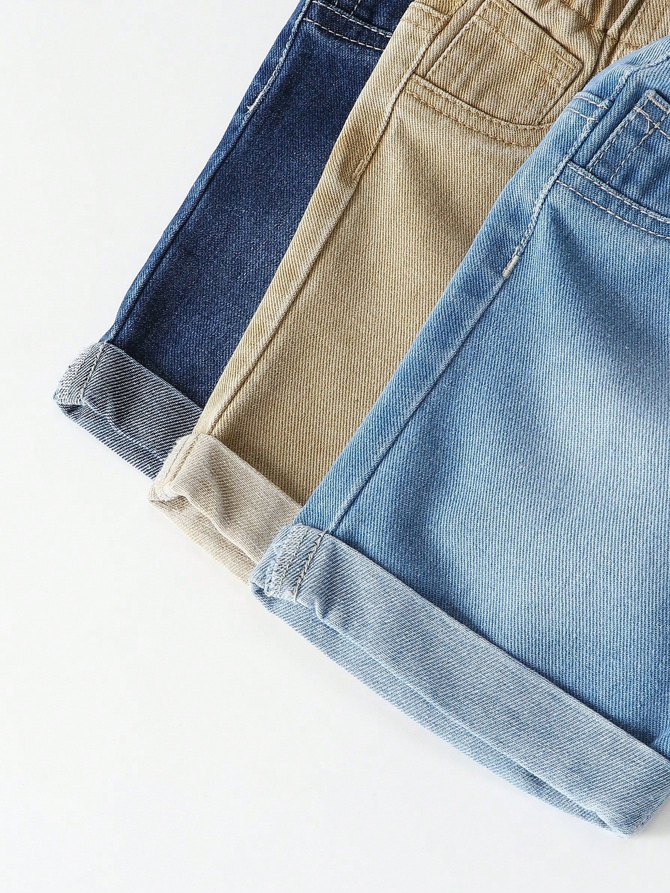 3pcs Boys Drawstring Waist Cuffed Denim Shorts Set - Indigo | 21 Ce...