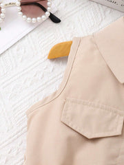Girls Utility Bodice Tulle Skirt Bow-Belted Dress - Latte