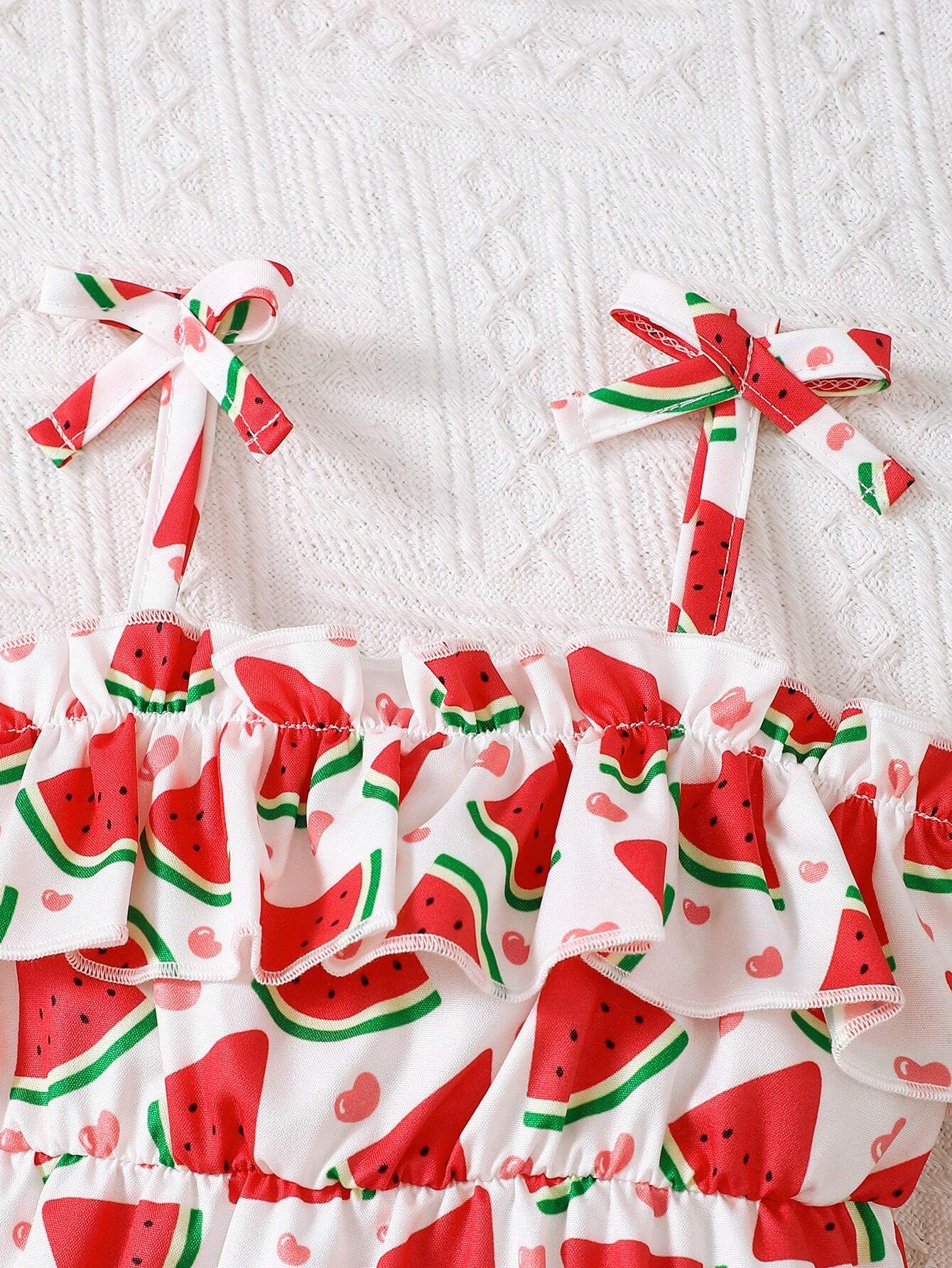 2pcs Girls Ruffle Spaghetti Strap Bodysuit Set - Scarlet