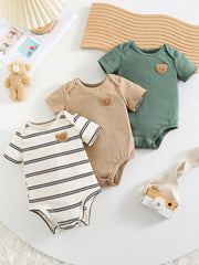 Boys Bear Patch Striped & Solid Bodysuit 3-Pack - Isabelline