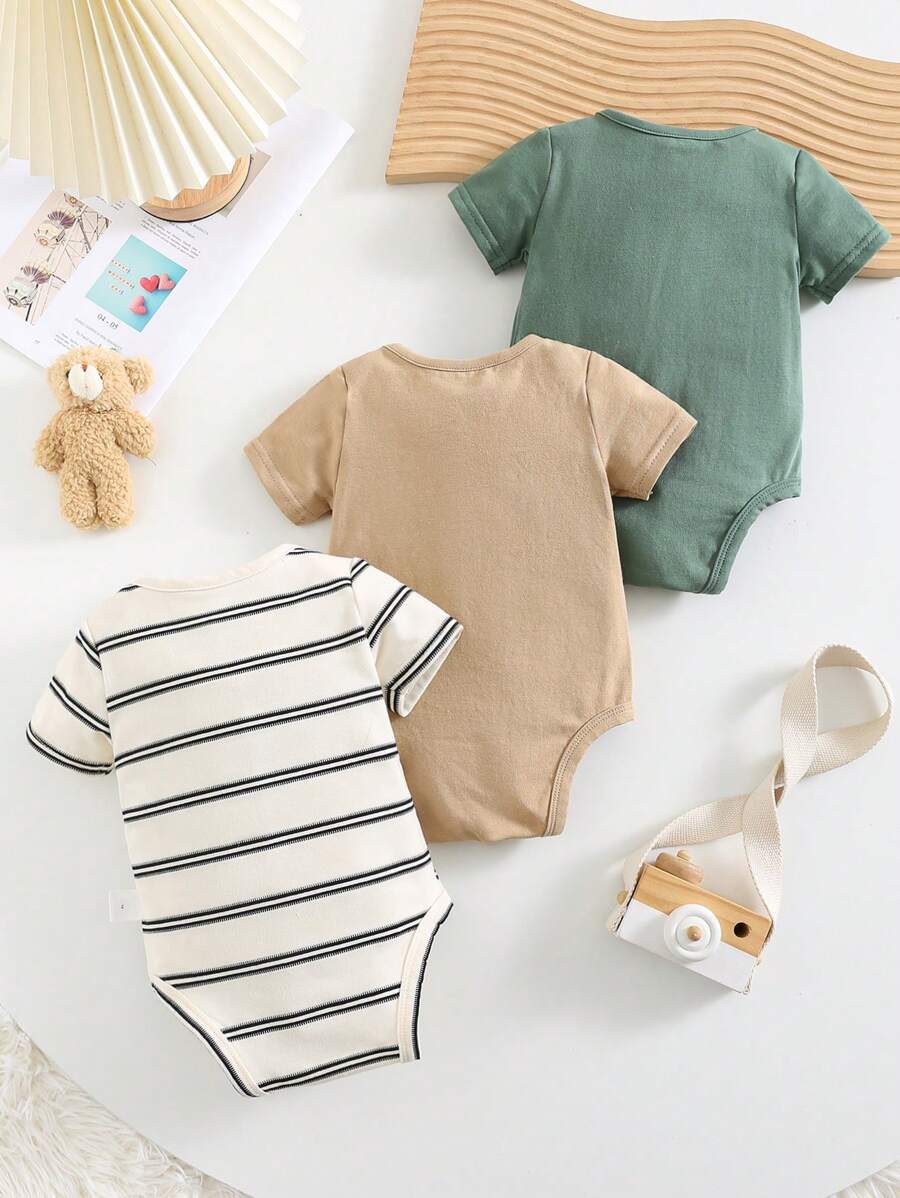 Boys Bear Patch Striped & Solid Bodysuit 3-Pack - Isabelline