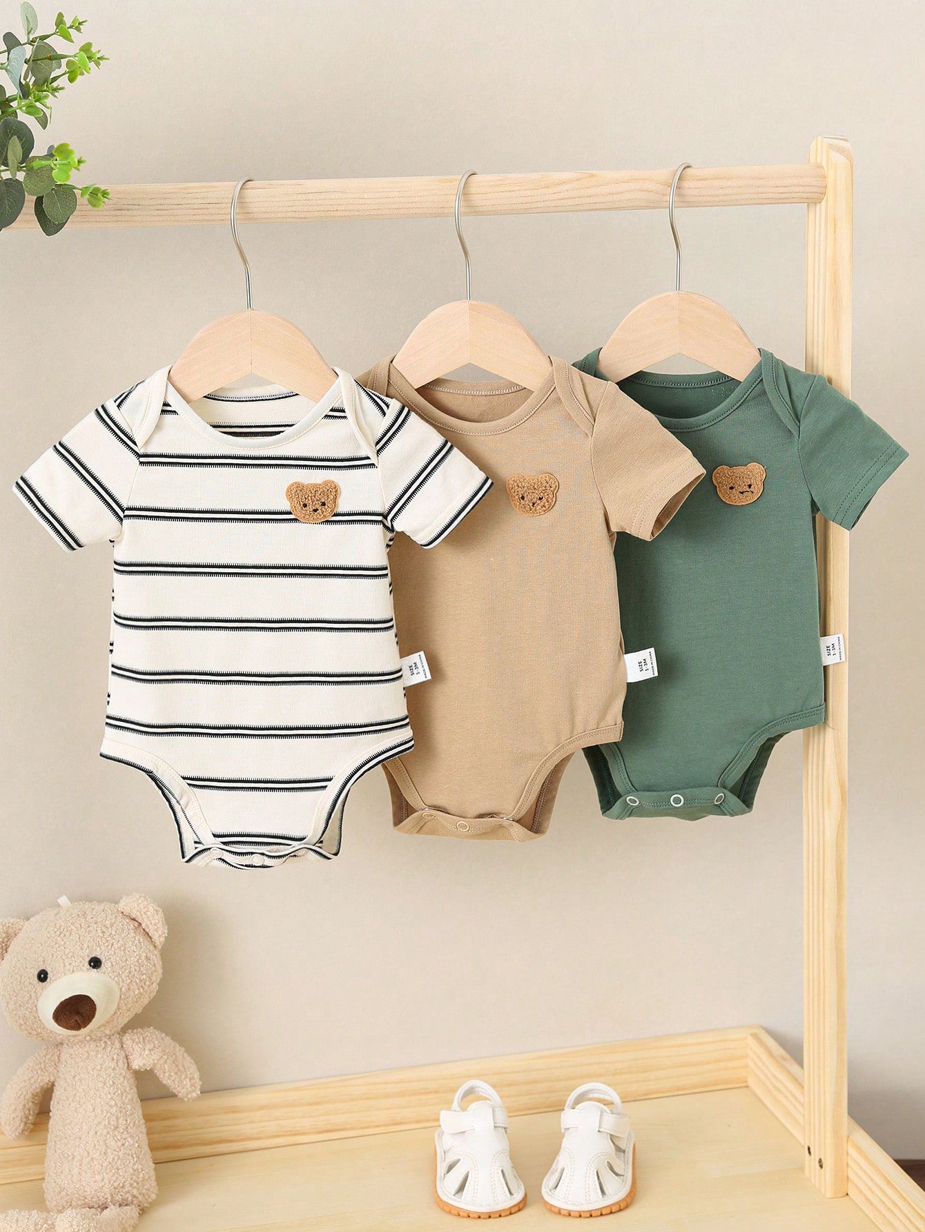 Boys Bear Patch Striped & Solid Bodysuit 3-Pack - Isabelline