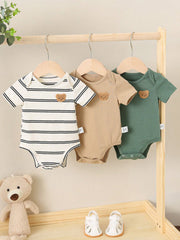 Boys Bear Patch Striped & Solid Bodysuit 3-Pack - Isabelline