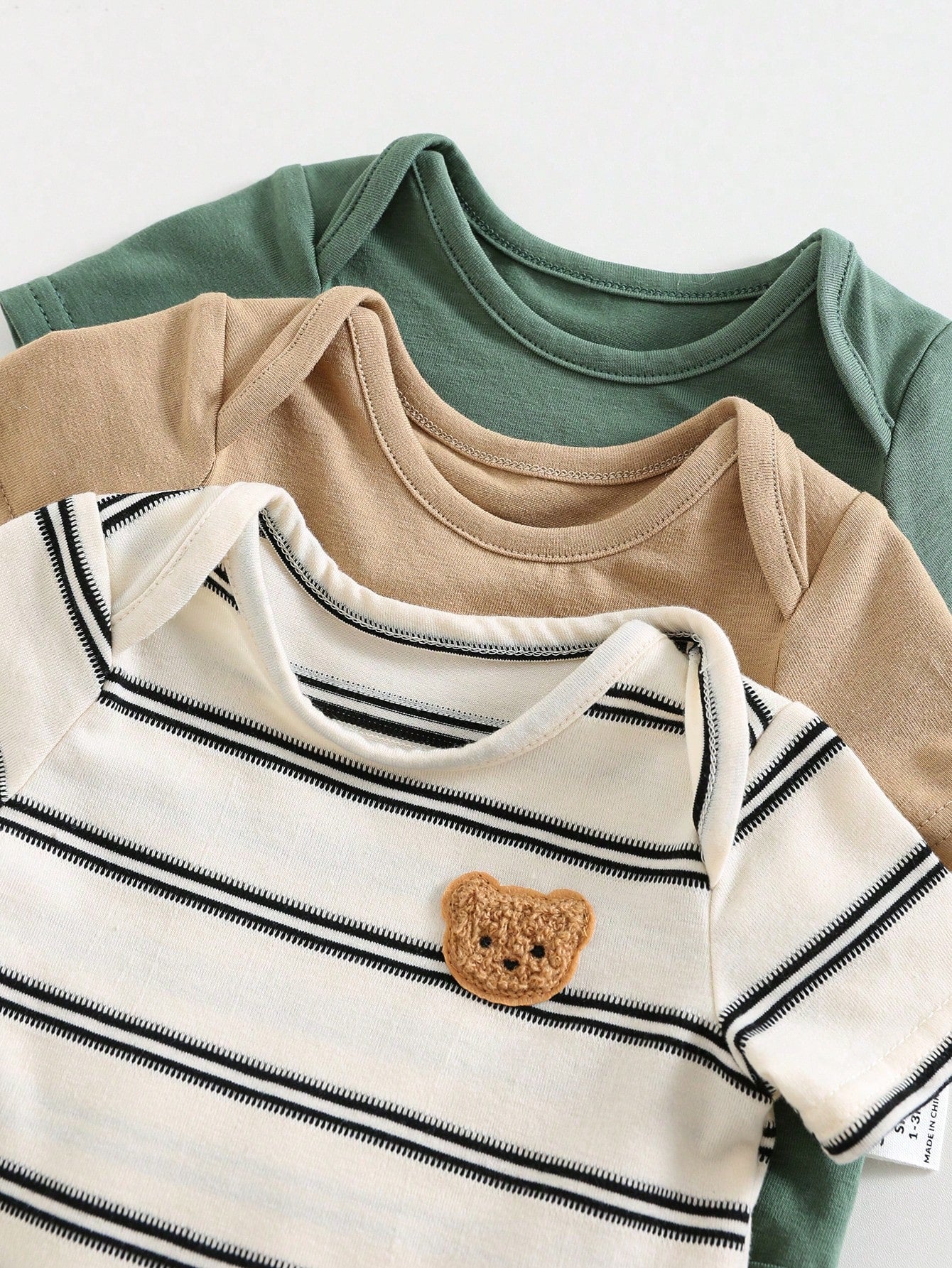 Boys Bear Patch Striped & Solid Bodysuit 3-Pack - Isabelline