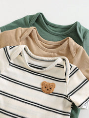 Boys Bear Patch Striped & Solid Bodysuit 3-Pack - Isabelline