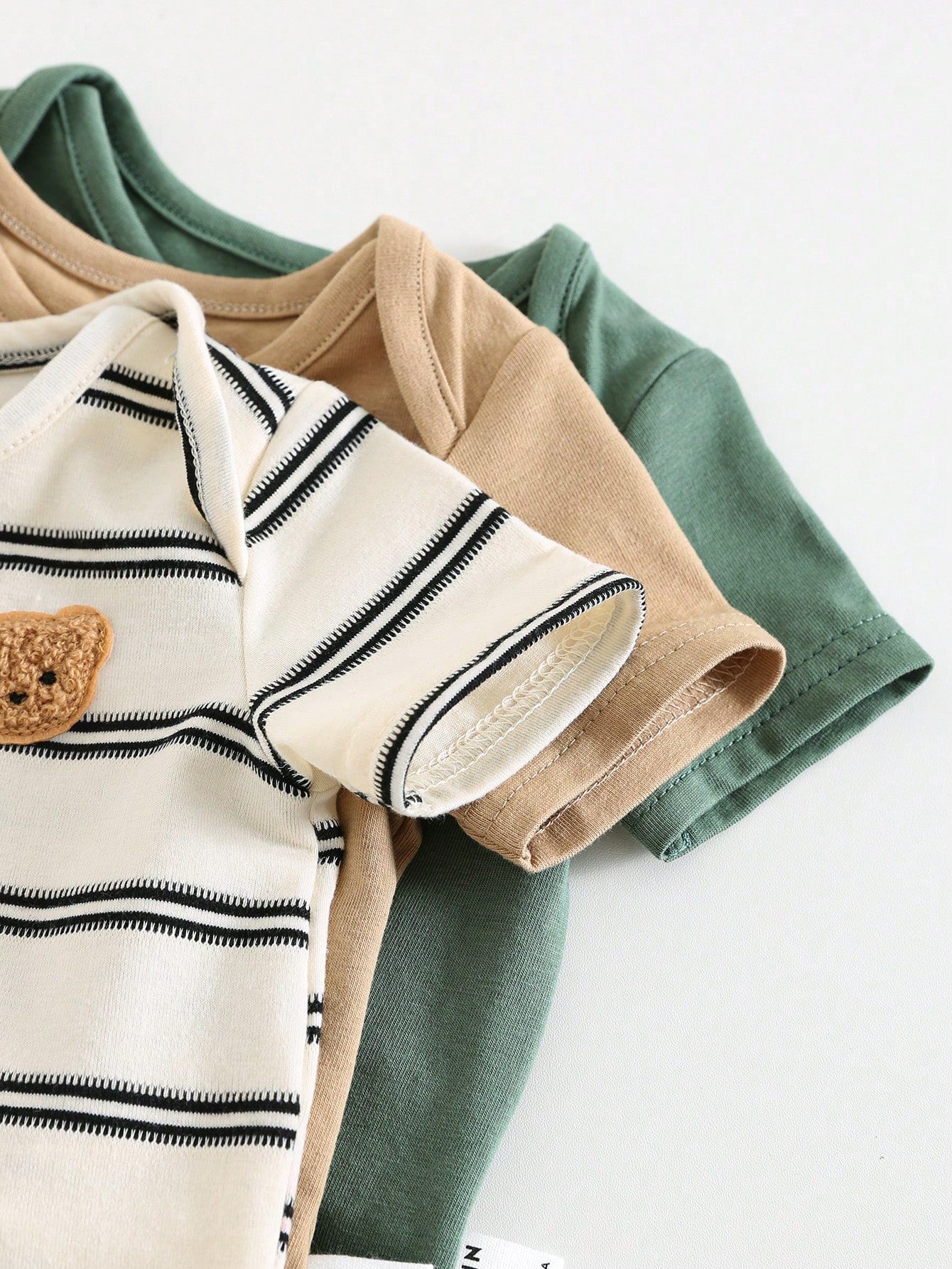 Boys Bear Patch Striped & Solid Bodysuit 3-Pack - Isabelline