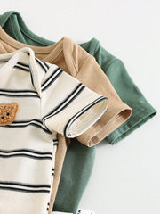 Boys Bear Patch Striped & Solid Bodysuit 3-Pack - Isabelline