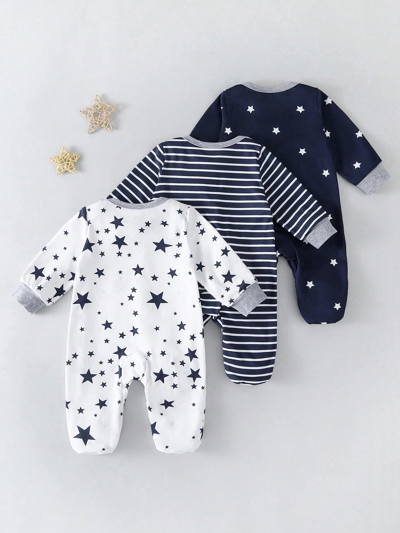 3pcs Baby Boys Star Print Footed Sleepsuit Set - Midnight | 21 Cent...