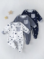 3pcs Baby Boys Star Print Footed Sleepsuit Set - Midnight | 21 Cent...