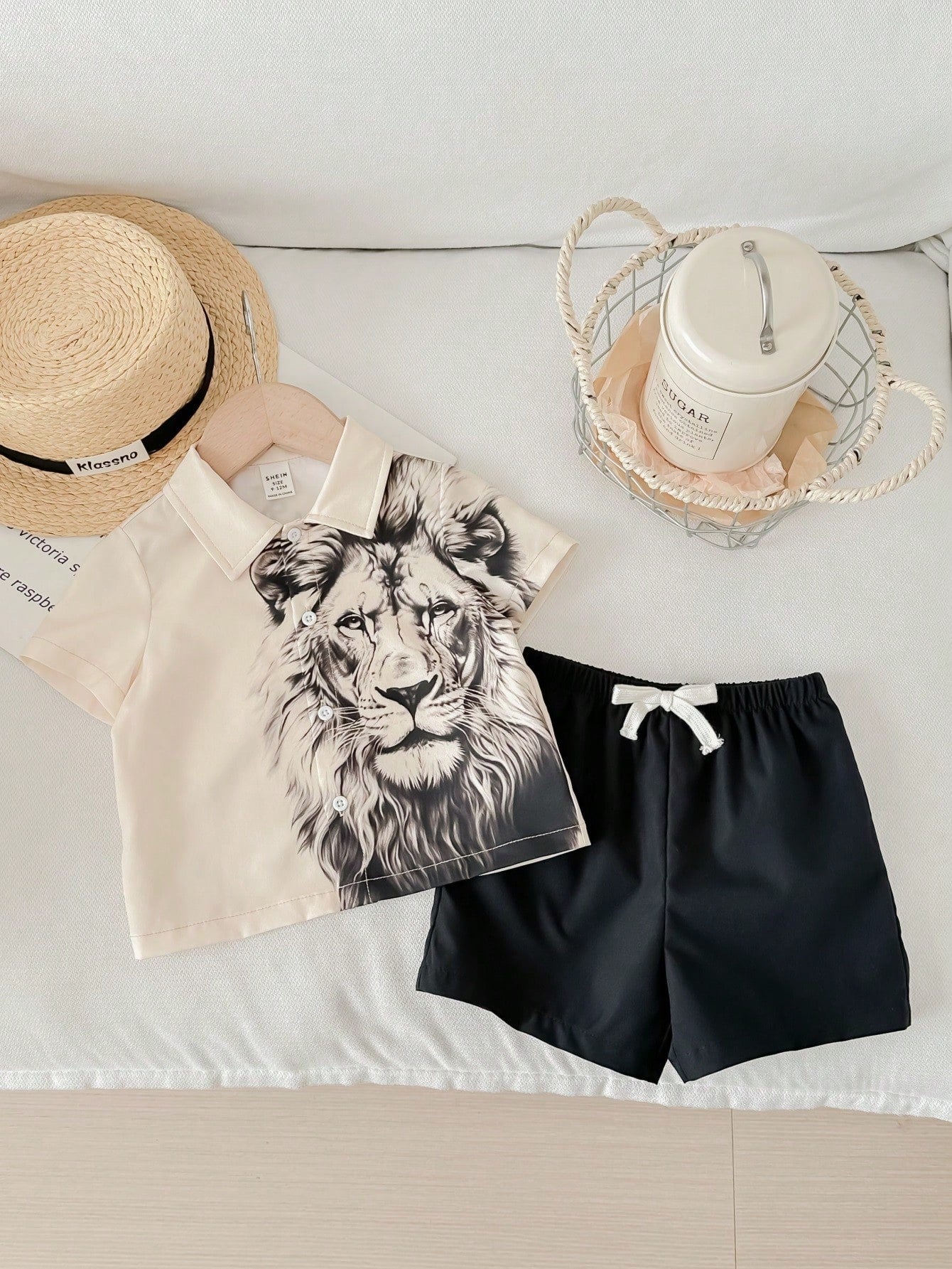 2pcs Unisex Lion Print Shirt & Shorts Set - Ecru | 21 Century Kids