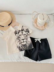 2pcs Unisex Lion Print Shirt & Shorts Set - Ecru | 21 Century Kids
