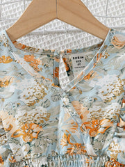 2pcs Little Girls Floral Ruffle Crop Top & Wide-Leg Pants Set - Pow...
