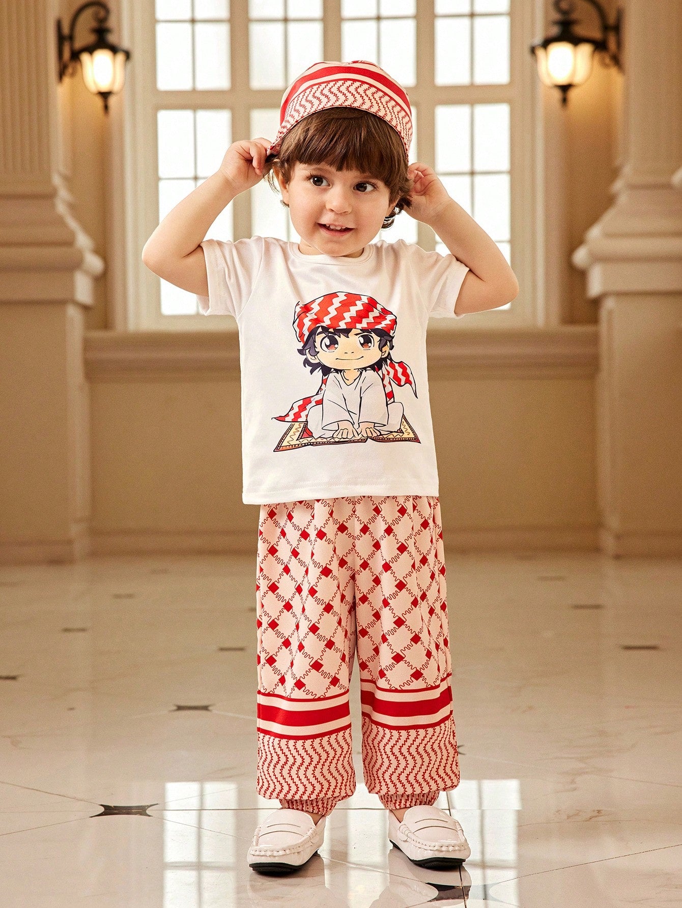 3pcs Boys Anime Print Tee, Wide-Leg Pants & Cap Set - Isabelline | ...