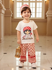 3pcs Boys Anime Print Tee, Wide-Leg Pants & Cap Set - Isabelline | ...