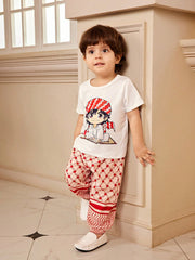 3pcs Boys Anime Print Tee, Wide-Leg Pants & Cap Set - Isabelline | ...