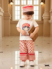 3pcs Boys Anime Print Tee, Wide-Leg Pants & Cap Set - Isabelline | ...