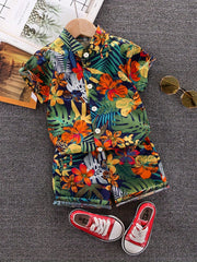 Boys Tropical Floral All-Over Print Resort Shirt Set - Midnight