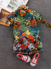 Boys Tropical Floral All-Over Print Resort Shirt Set - Midnight