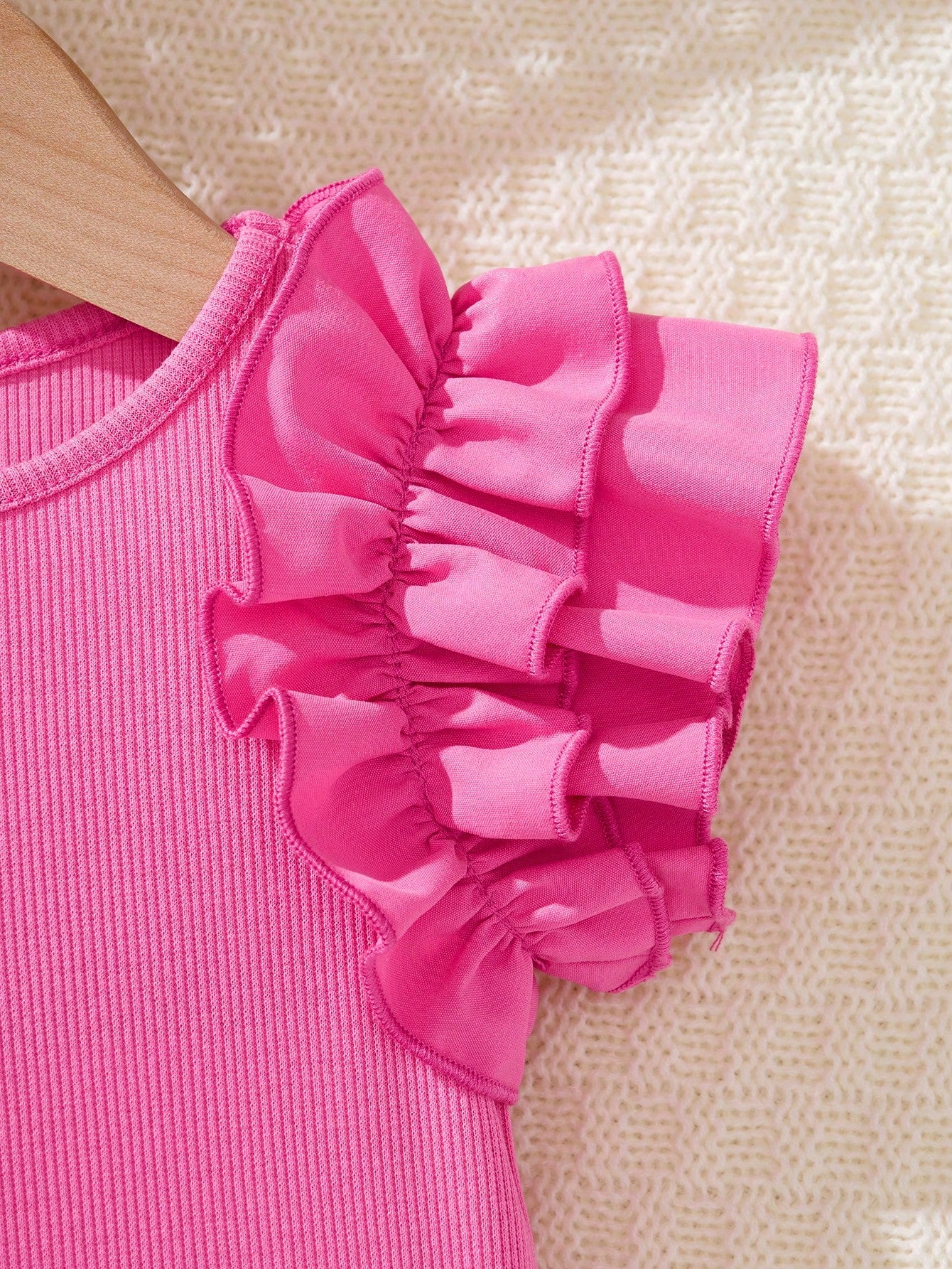 Baby Girls Tiered Ruffle Sleeve Ribbed Bodysuit - Fuchsia