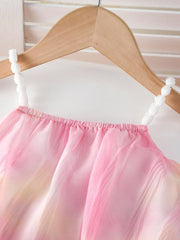 2pcs Girls Tie-Dye Spaghetti Strap Top & Shorts Set - Blush