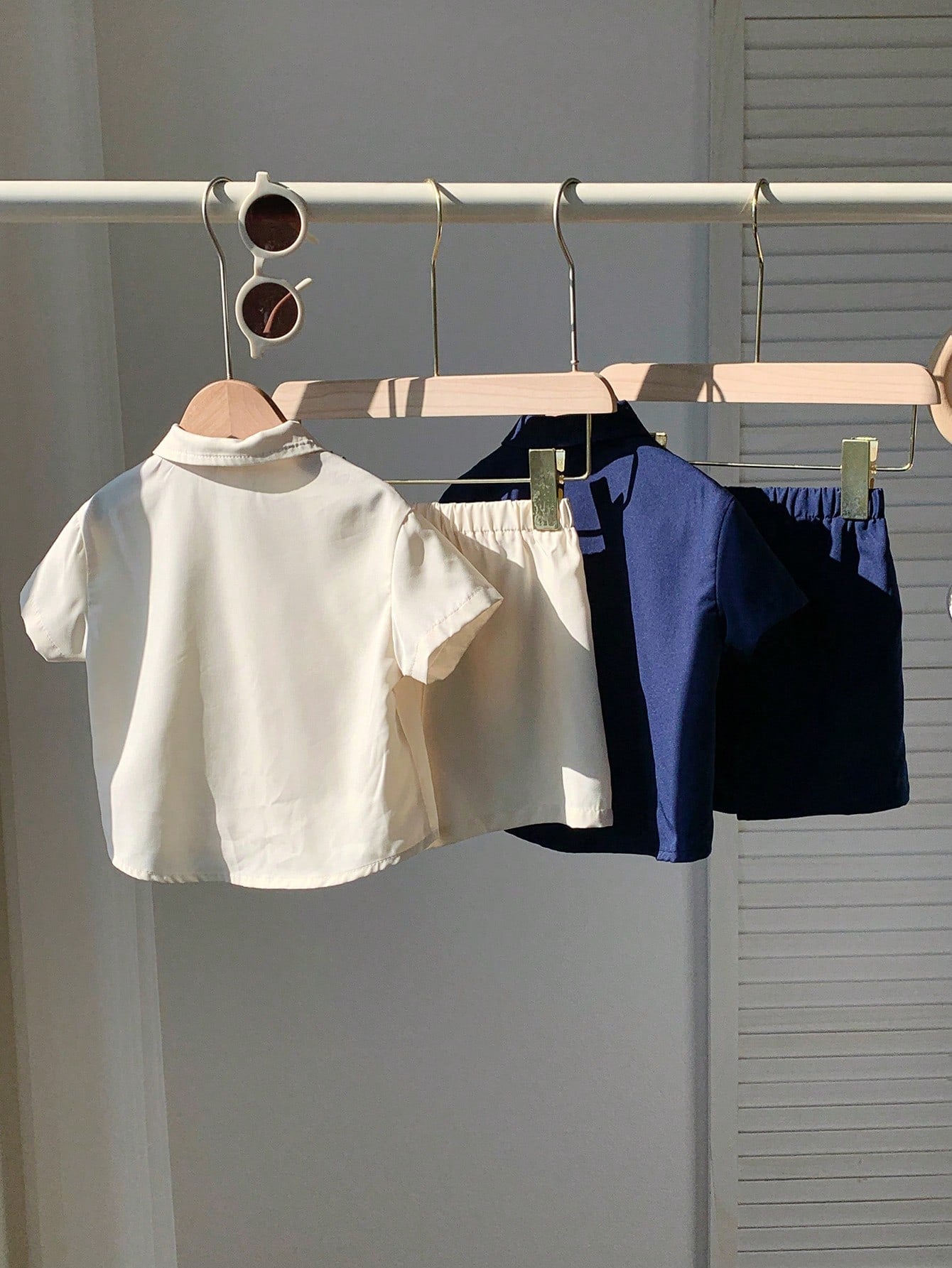 4pcs Boys Polo Collar Knit Shirt & Shorts Set - Ivory