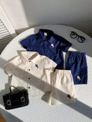 4pcs Boys Polo Collar Knit Shirt & Shorts Set - Ivory