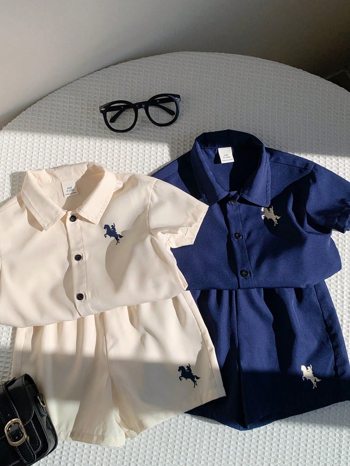 4pcs Boys Polo Collar Knit Shirt & Shorts Set - Ivory