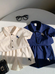 4pcs Boys Polo Collar Knit Shirt & Shorts Set - Ivory