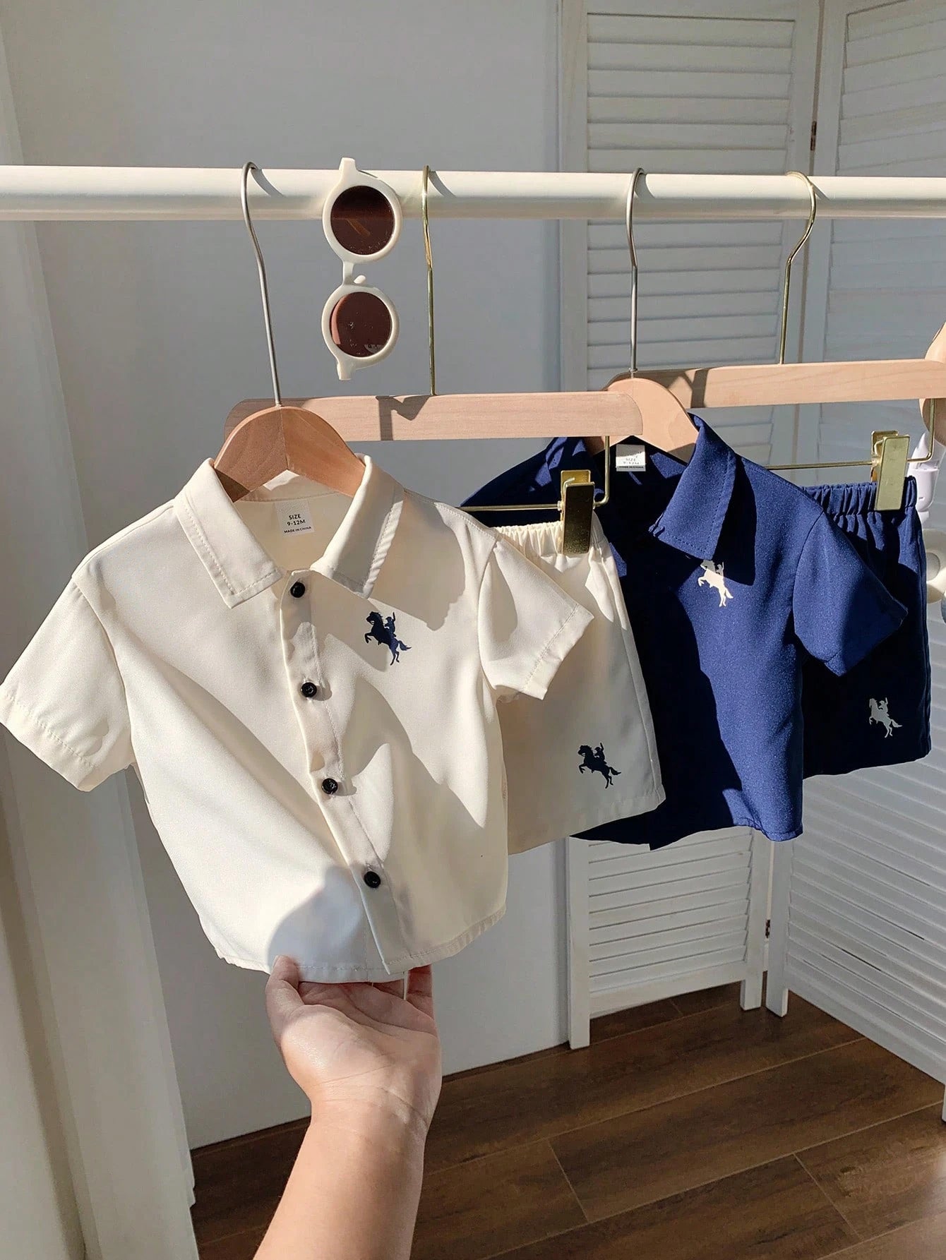4pcs Boys Polo Collar Knit Shirt & Shorts Set - Ivory