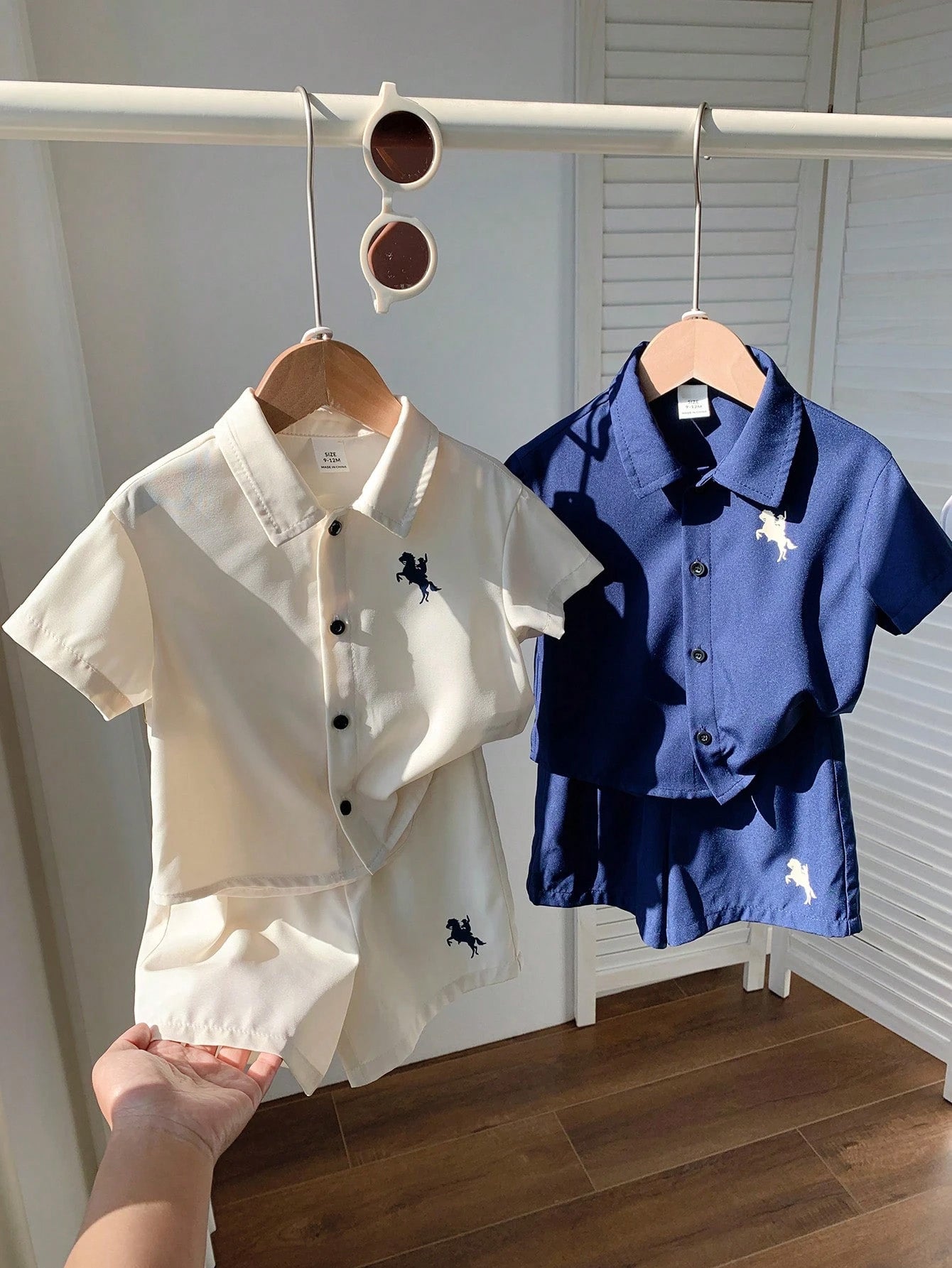 4pcs Boys Polo Collar Knit Shirt & Shorts Set - Ivory